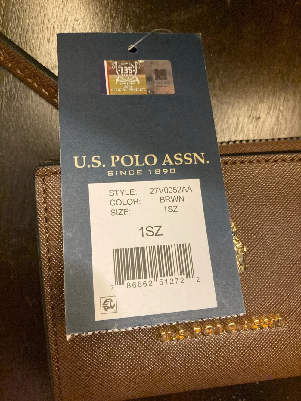 U.S. Polo Assn. Brown Leather Zip Wallet with Gold Logo